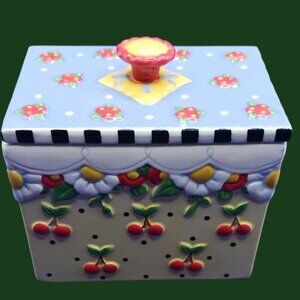 Mary Engelbreit Ceramic Floral & Cherry Design Canister With Lid